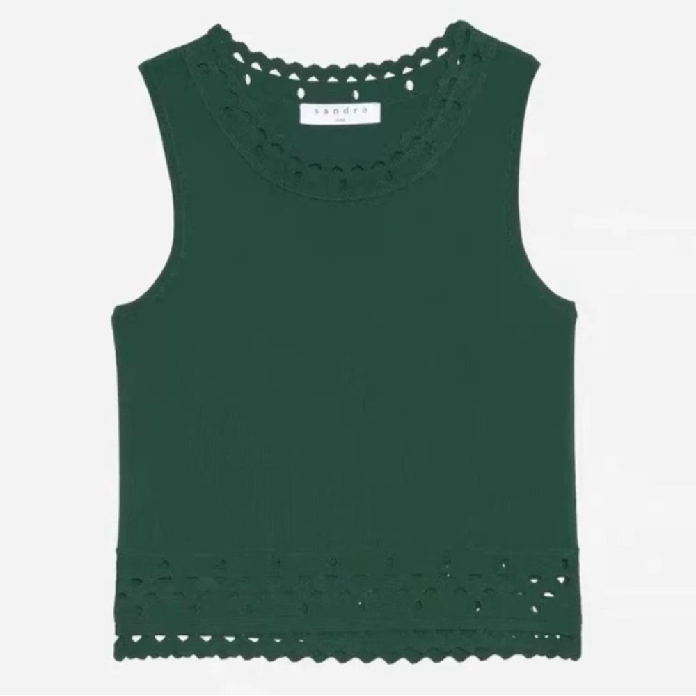 SANDRO Moss Green Knitted Tank Top with Cut Out Details sz 3 NWOT